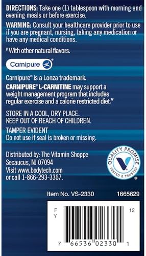 BODYTECH Carnipure LCarnitine 1100 MG Raspberry Supports Healthy Heart Fat Metabolism and Recovery (16 Fluid Ounce)