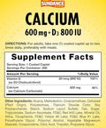 Sundance Calcium With Vitamin D3 600Mg 200 Caplets Vegetarian Nongmo And Gluten Supplement