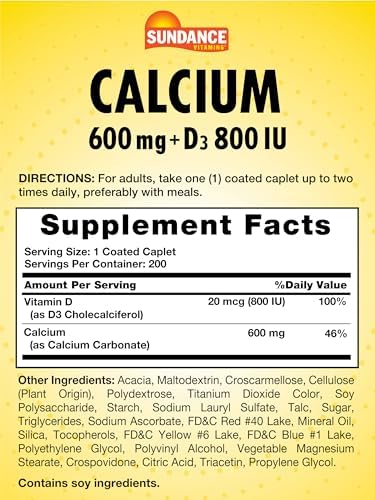 Sundance Calcium With Vitamin D3 600Mg 200 Caplets Vegetarian Nongmo And Gluten Supplement