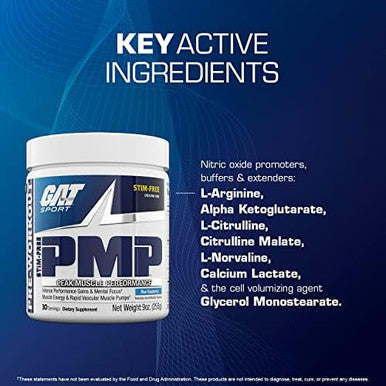 Gat Sport Pmp (Peak Muscle Performance) Preworkout 30 Servings (Blue Raspberry (Stim))