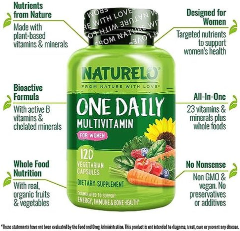 Naturelo One Daily Multivitamin For Women 120 Capsules And Calcium Supplement 120 Vegetarian Capsules Bundle