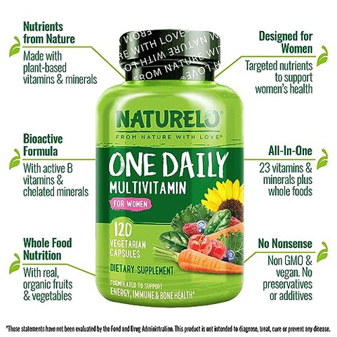 Naturelo One Daily Multivitamin For Women - 120 Capsules And Calcium Supplement 120 Vegetarian Capsules Bundle