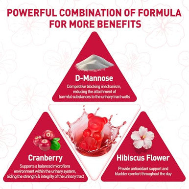 Natisland D Mannose With Cranberry Gummies D-Mannose Supplements 1500Mg For Women With Hibiscus For Urinary Tract Health Bladder Liver Support Sugar-Free Vegan Raspberry Flavor 60 Count