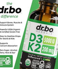 Vitamin D3 K2 Liquid Drops Organic D3K2 Vitamin D3 K2 Drops Liquid Supplement MCT Oil for Adults and Kids Calcium Absorption Strong Bones Vit D and K 5000 IU Supplements Vitamins D + K MK7 1 Fl Oz