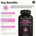 Vital Vitamins Vegan Collagen Booster Plant Based Collagen Supplements Supports Hair Skin Nails and Joints with Hyaluronic Acid 60 Capsules