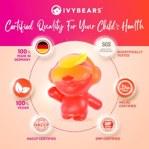 IvyBears Superpower Kids Multivitamin Gummies for Immune Support Strengthen Children's Immune Systems with Vitamins C D2 B6 A Fully Natural BerryFlavored GermanMade Daily Supplement
