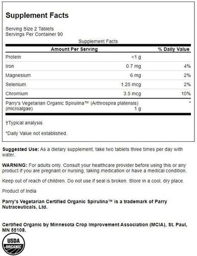 Swanson Organic Spirulina 500 Milligrams 180 Tabs