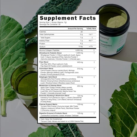Mindhoney Collagen Peptides + Super Greens Premium Allinone Superfood Powder Gut Health Detox Hair & Skin Immunity Collagen Peptides Super Greens Probiotics Adaptogens 30 Servings