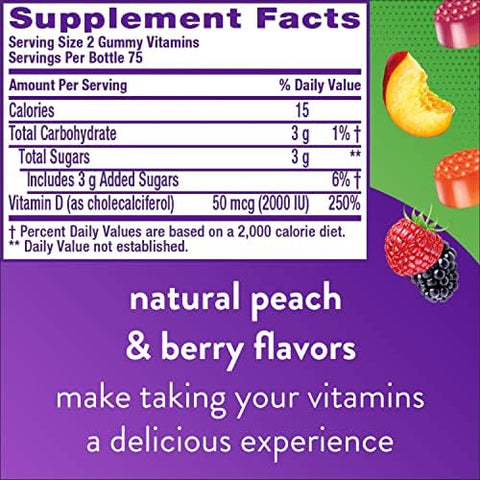 Viactiv Calcium +Vitamin D3 Supplement Soft Chews Caramel 60 Chews Calcium Dietary Supplement and Vitafusion Vitamin D3 Gummy Vitamins for Bone and Immune System Support Peach Blackberry