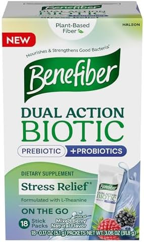 Benefiber Dual Action Biotic Plus Stress Relief 18 Count Stick Packs