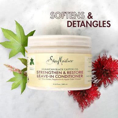 Shea Moisture Leave In Conditioner 100% Pure Jamaican Black Castor Oil Strengthen & Restore For Healthy Hair Growth Vitamin E Curly Hair Products Safe For Hair Color Family Size 11.5 Oz
