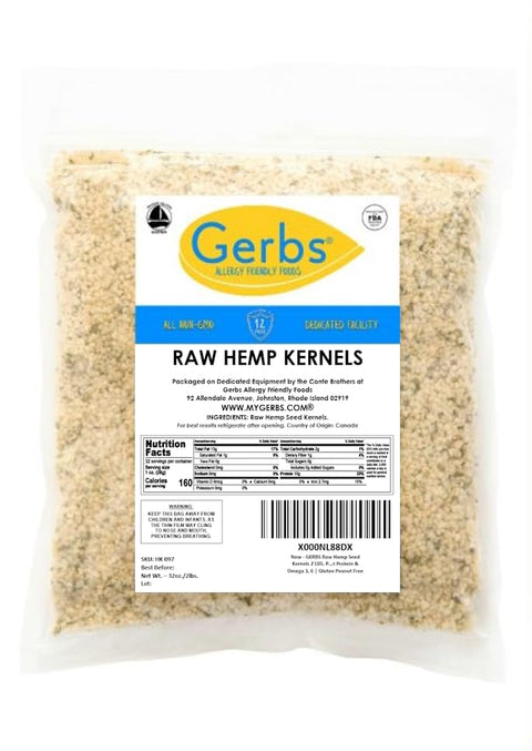 Gerbs Raw Hemp Seed Kernels 2 lbs. | Hulled, No Artificial Additives, Resealable Bag | Mild, Nutty Taste | Top 14 Allergen-Free