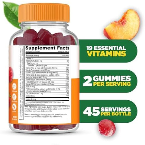 Lifeable Multivitamin for Men Gummies VIT A C D E B1 B2 Niacin B5 B6 Folate B12 Biotin Iodine Zinc Chromium Ginseng Lycopene Inositol Mens Multivitamins Gummies 90 Gummies