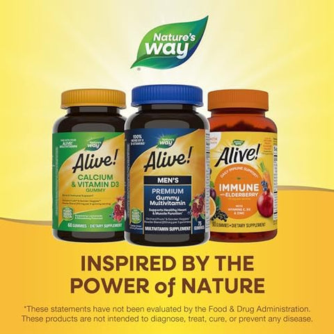 NatureS Way Alive MenS Premium Gummy Multivitamin Supplement Supports Healthy Heart Muscle Function Full BVitamin Complex Orange Grape Cherry Flavored 75 Gummies (Packaging May Vary)