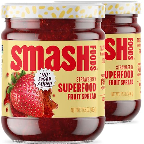 Smash Foods Strawberry Superfood Fruit Spread, No Sugar Added, Keto Jam with Chia Seeds, Vegan, Low-Calorie, 17.5 oz