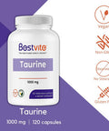 Bestvite Taurine 1000mg (120 Vegetarian Capsules) - No Stearates - No Fillers - No Flow Agents - Vegan - Non GMO - Gluten