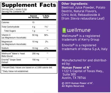 humanN SuperBeets Immune with Grape Seed Extract Strengthen Your Natural defenses and Maintain a Strong Immune System Wellmune Beta Glucans Vitamin C Cranberry Cherry Flavor 5.5Ounce