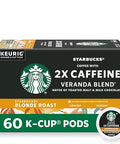 Starbucks K-Cup Coffee Pods, Starbucks Blonde Roast With 2X Caffeine, Hot or Iced Coffee, Veranda Blend, 60 Keurig Pods