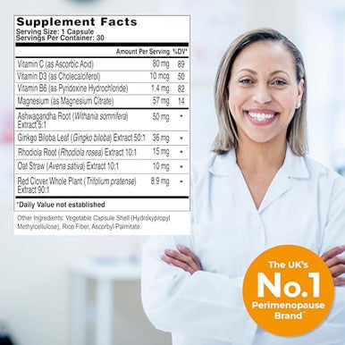 Health & Her Perimenopause Mind+ Cognitive Function Support For Early Stage Of Menopause Mental Energy Supplements For Women With Vitamins Gluten Nongmo Vegan (30 Ct 1 Month)