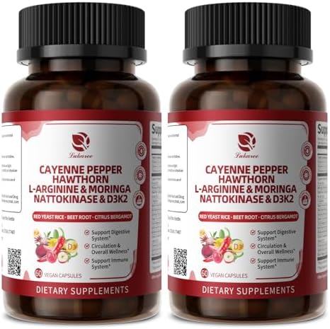 Lukaree Cayenne Pepper Entericcoated Capsules 18 In 1 Concentrated Complex W/High Potency Nutrient Moringa Hawthorn Larginine & D3K2 Supports Circulation Heart & Digestion Natural Gmp 120 Ct