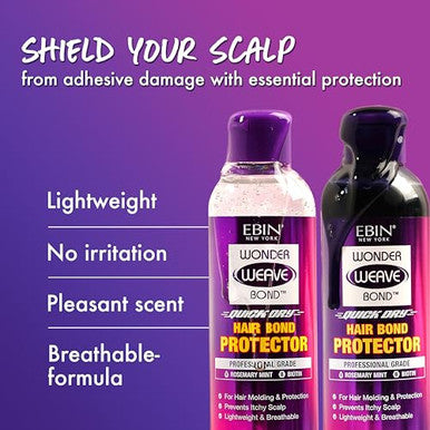 Ebin York Wonder Weave Bond Hair Protector (Clear) 8.5 Fl Oz Quick Dry Protective Shield For Quick Weave Lightweight Rosemary Mint & Biotin Infused Breathable Formula