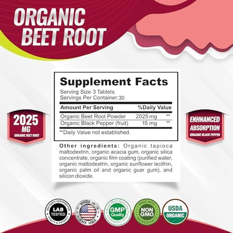 Toplux Organic Beet Root Powder Tablets 2040Mg Natural Nitric Oxide Beets To Support Energy Black Pepper Better Absorption Nongmo For Men Women 90 Tablets