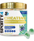 Sporty4 CREATINE Gummies Ultra + BCAA 8000mg | 120 Gummies of Creatine Monohydrate | BCAA | L Carnitine | Vitamin B6 and B12. Pre Workout Muscle Recovery Supplement for Men and Women Blueberry Flavour.
