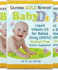 California Gold Nutrition Baby Vitamin D3 Liquid D3 Supplement For Babies Vegetarian Friendly Developmental Support Alcohol & Gluten Nongmo 10 Mcg (400 Iu) 0.34 Fl Oz (10 Ml) 3
