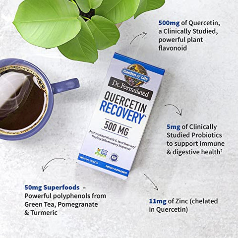 Garden Of Life Quercetin Post Workout Recovery With Zinc Turmeric & Green Tea Dr Formulated Healthy Inflammatory Response & Joint Support - Gluten Free And Non Gmo 30 Tablets