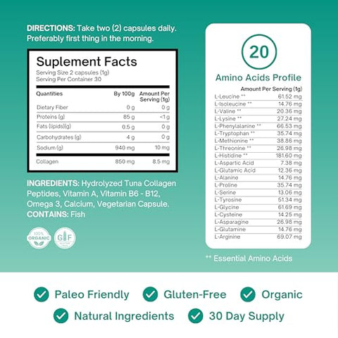 Altagamma Marine Collagen Peptides - Hair Skin Nails & Joint Supplement - Organic Marine Collagen For Women & Men Non-Gmo Gluten-Free No Fillers 60 Marine Collagen Capsules