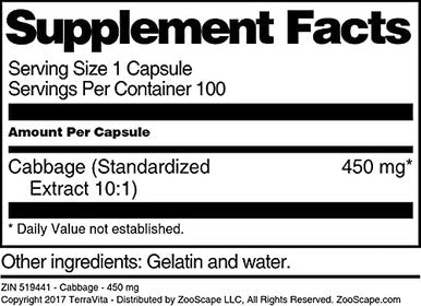 Terravita Cabbage - 450 Mg (100 Capsules, Zin: 519441) - 2 Pack