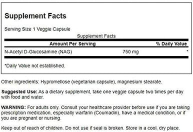 Swanson N-Acetyl D-Glucosamine - Natural Supplement Promoting Joints Support & Gastrointestinal Health - Natural Formula Supporting Healthy Cartilage - (60 Veggie Capsules 750mg Each) 2 Pack