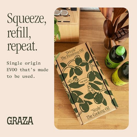 Graza Olive Oil Gift Set - The Duo Gift Set with Sizzle & Drizzle Extra Virgin Olive Oils in a Ready to Gift Box - High Polyphenol - Gift Basket Items for Holidays, Birthdays & Thank You