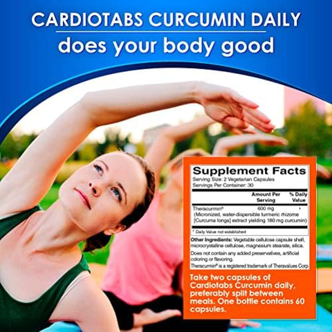 Cardiotabs Turmeric Curcumin Joint Heart Memory & Brain Supplement With 600 Mg Theracurmin Highly Absorbable Curcumin Supplements 60 Vegetarian Curcumin And Turmeric Capsules 30Day Supply