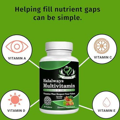 Halalways Multivitamin Certified Halal Multivitamin, Supplement Tablet With Vitamin A, Vitamin C, Vitamin D, Vitamin E And Zinc For Immune Health Support, B12, Calcium & More