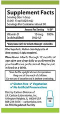 Carlson Baby's PlantBased Super Daily D3 Baby Vegetarian Liquid Vitamin D Drops 400 IU (10 mcg) per Drop Sourced from Algae for Infants and Toddlers Unflavored 90 Drops (2.54 mL)