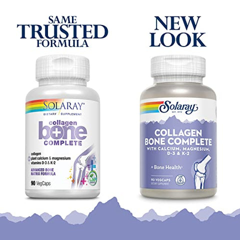 Solaray Collagen Bone Complete - Marine Collagen Capsules With Calcium Magnesium & Vitamin D3 For Women & Men Bone Strength & Health Support 90 Capsules