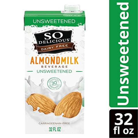 So Delicious Dairy Free Shelf-Stable Almond Milk, Unsweetened, Vegan, Non-GMO Project Verified, 1 Quart