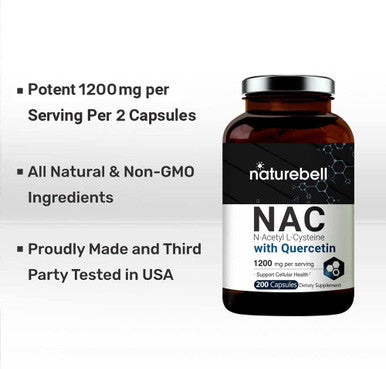 NAcetylCysteine NAC 1200mg Per Serving 200 Capsules NAC 600mg with Quercetin Per Capsule Double Strength NAC Supplements Support Liver Lung Health NonGMO No Gluten