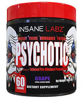 Insane Labz Psychotic High Stimulant Pre Workout Powder Extreme Lasting Energy Focus And Endurance With Beta Alanine Creatine Monohydrate Dmae 60 Srvgs Grape