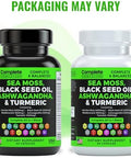4000Mg Sea Moss Supplement Blend With Black Seed Oil 2000Mg Ashwagandha 1200Mg Turmeric 1000Mg Bladderwrack 1500Mg, Burdock 1000Mg & Vitamin C & D3 With Elderberry Manuka Dandelion Yellow Dock Iodine