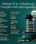 Etta Vita Usda Organic Lions Mane Supplement Capsules With Ashwagandha Chaga Reishi Cordyceps Turkey Tail - 10X Adaptogenic Mushroom Complex As Focus Supplement - Energy Immunity & Nootropic