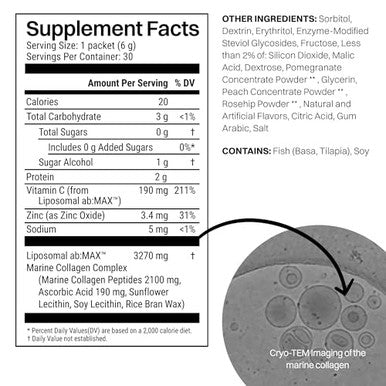 Haroutine Liposomal Marine Collagen Powder Packets 2100Mg Sugar-Free Flavored Powder 190Mg Vitamin C For Skin Hair And Nails Supports Joint Health 30 Packets Peach Pomegranate Flavor