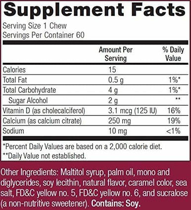 Bariatric Advantage Calcium Citrate Chewy Bites 250Mg With Vitamin D3 For Bariatric Surgery Patients Including Gastric Bypass And Sleeve Gastrectomy Sugar Caramel Flavor 60 Count