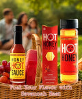 Savannah Bee Company Hot Honey Box Gift Set - Award-Winning Honey Collection - Includes Hot Honey, Sauce, and Fire Sticks - Perfect Gourmet Gift for Spice Lovers