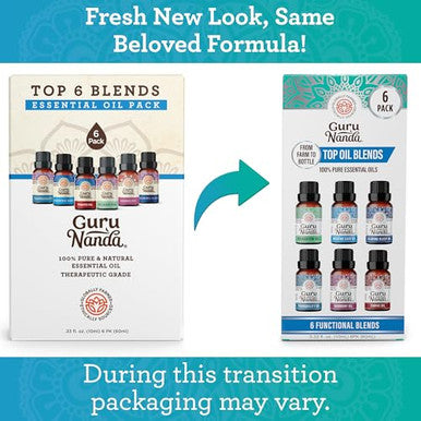 Gurunanda Essential Oil Blends 6 Pack (10Ml Each) Breathe Easy Tranquility Relaxation Harmony Calming Sleep & Thrive Natural Aromatherapy Oils For Diffuser Wellness & Diy