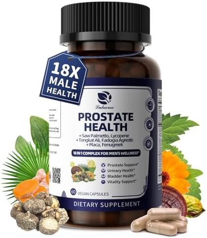 Lukaree Prostate Health Supplements For Men 18 In 1 Saw Palmetto With Pumpkin Seed & Nettle Advanced Dht Blocker Urinary Tract Health Support With Ashwagandha Reishi 60 Capsules