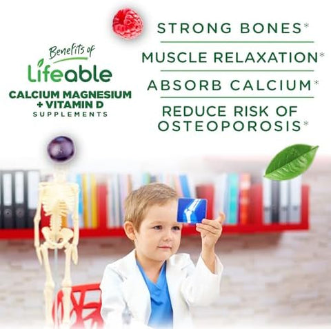 Lifeable Kids Calcium Magnesium Zinc Gummies Calcium With Vitamin D3 Great Tasting Calcium Supplements For Kids Calcium Gummies For Bone Health 90 Gummies