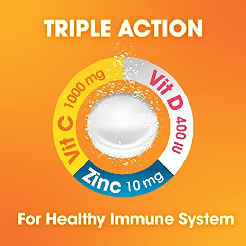 Nutrazul Immune Triple Action Effervescent Tablet-1000 Mg Vitamin C Vitamin D Zinc I Orange 20'S (Pack Of 3) I Gluten Sugar Lactose & Preservative I Maintains Immune Function