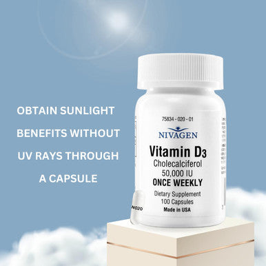 Nivagen Vitamin D3 50,000 IU (1250 mcg) | Once Weekly Dose | 100 Capsules